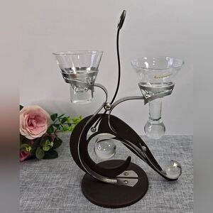 Vintage Art Deco Formano Tear Drop Metal & Glass Candle Holder